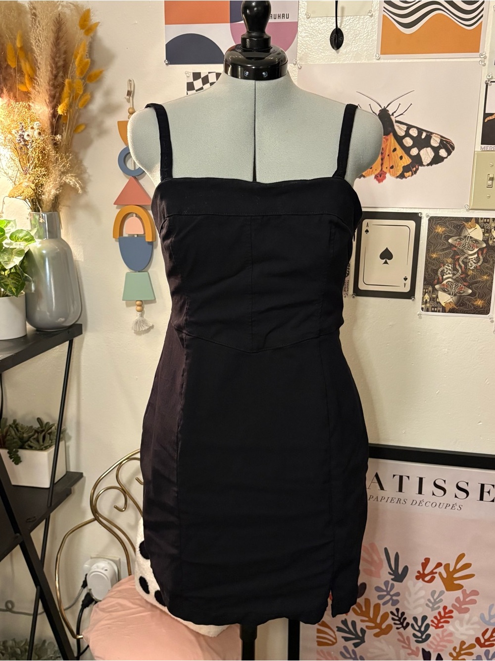 Hollister Black Mini Dress Size Large Square Neck Y2K Fitted Dress